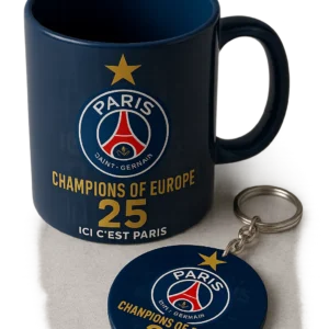Tasse à café et porte clé personnalisée PSG