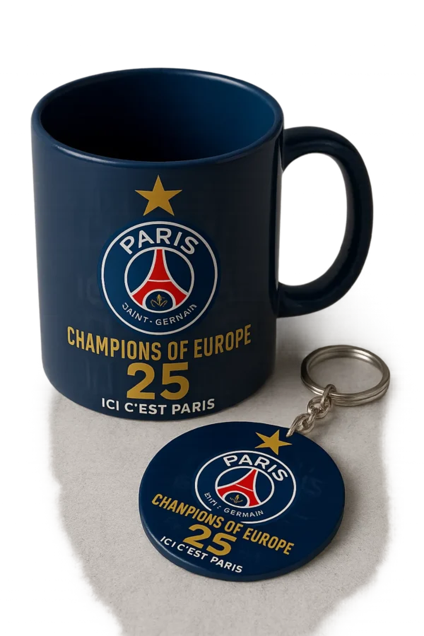 Tasse à café et porte clé personnalisée PSG